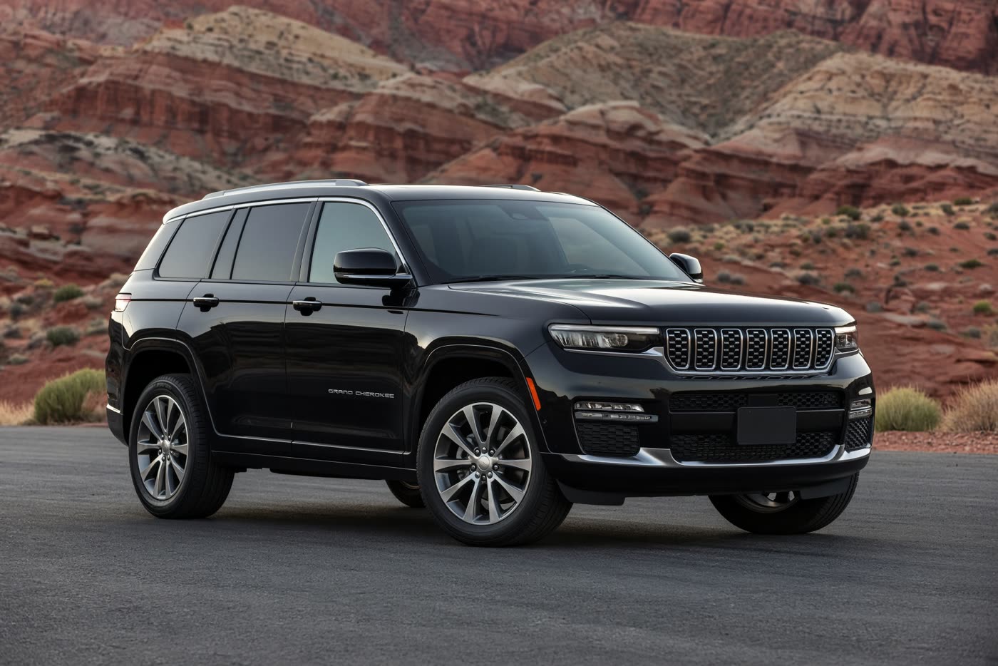 Black 2021 Jeep Grand Cherokee on an asphalt lot