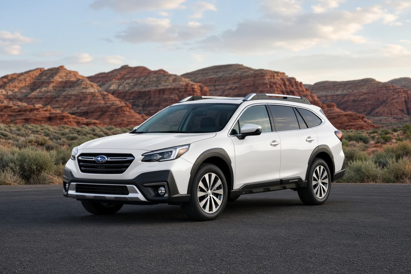 White 2020 Subaru Outback on an asphalt lot